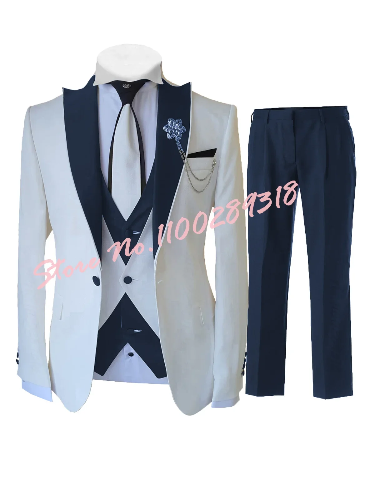 Ternos masculinos feitos à medida com três peças, slim fit, casamento formal, smoking melhor noivo, colete e calças blazer de luxo, branco, moda,