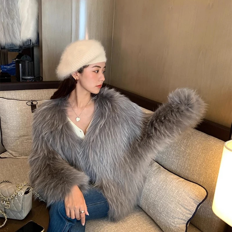 YOLANFAIRY Double-sided weaving women’s real whole raccoon fur coats luxury winter warmth fashion short natural raccoon fur 2025