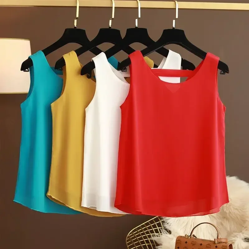 Star with The Same Halter Chiffon Vest Women's Loose Top Summer New Wear Outside with Sleeveless Short Bottom Shirt MOYISU L-5XL