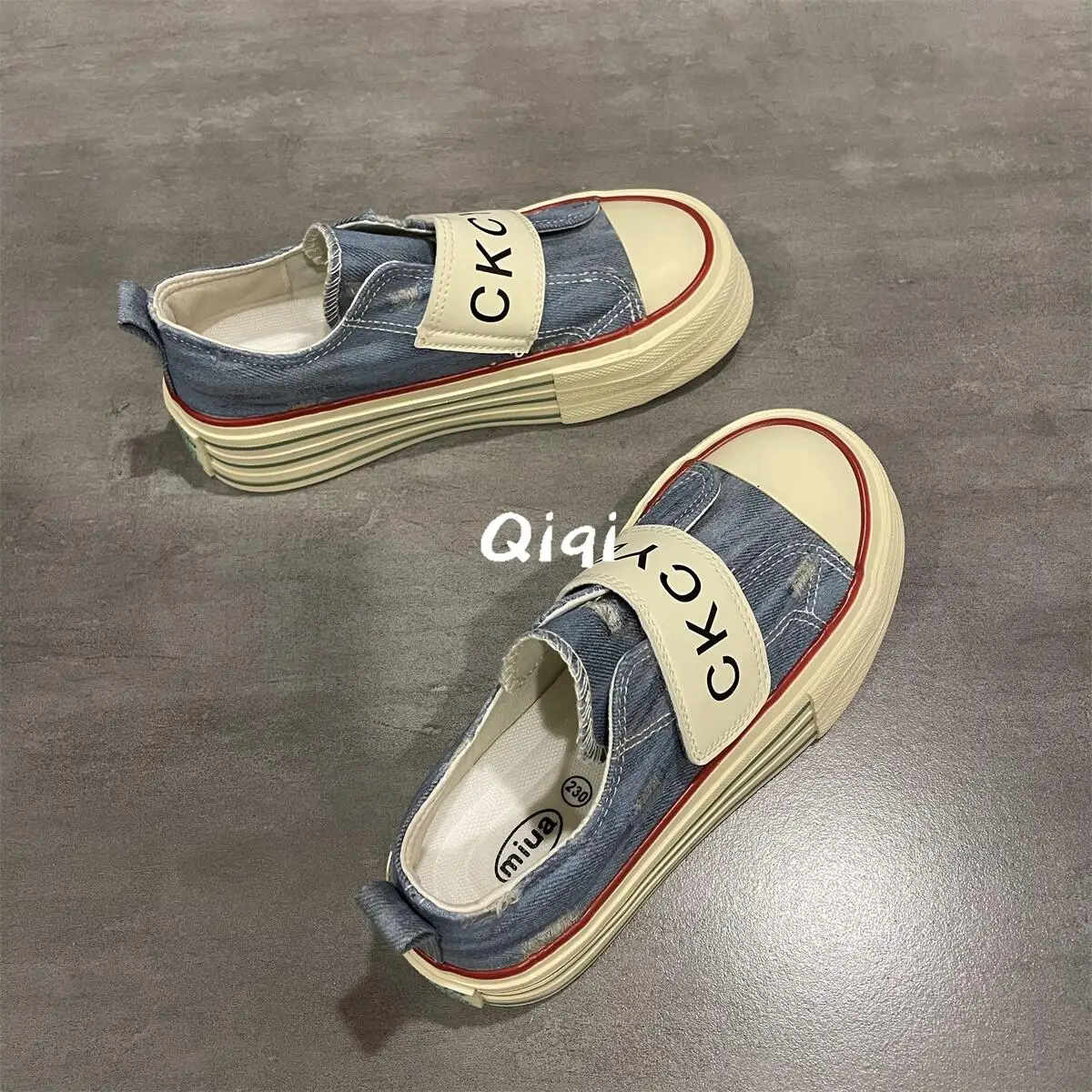 

Новинка 2025, джинсовые парусиновые туфли в стиле ретро, женские туфли на липучке с одной педальной доской