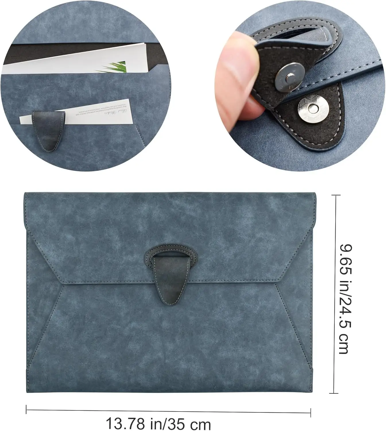 PU Leather A4 File Folder Document Holder Waterproof Portfolio Envelope Folder Case with Magnetic Snap Button Closure&2 Pockets