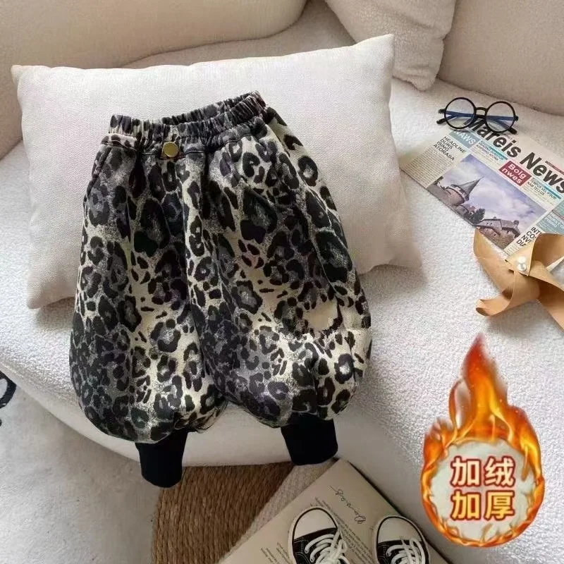 Children's Winter Lantern Pants 2025 New Collection for Boys and Girls with Velvet Pants Leopard Pattern Baby Velvet Pants image 3