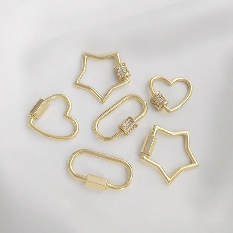 Brass Gold Plated Oval Locking Carabiner Clip cubic zircon Screw Lock Hooks Connector for DIY Necklaces Keychain Jewelry Making