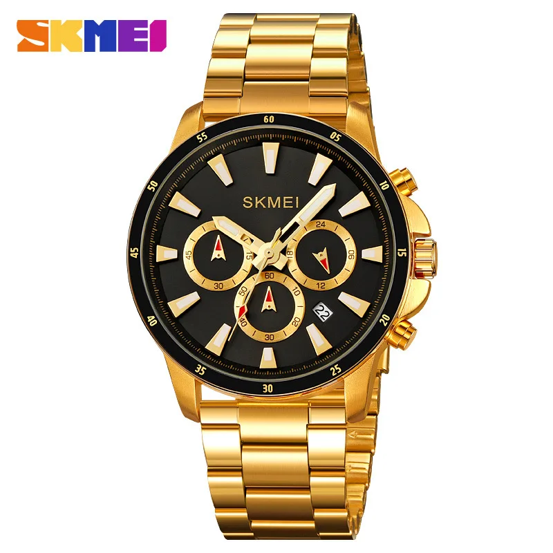 SkmeiMen's Watch Três Olhos e Seis Agulhas Multifuncional Relógio Masculino Clássico redondo Grande Mostrador Relógio de Quartzo Relógio de Pulso