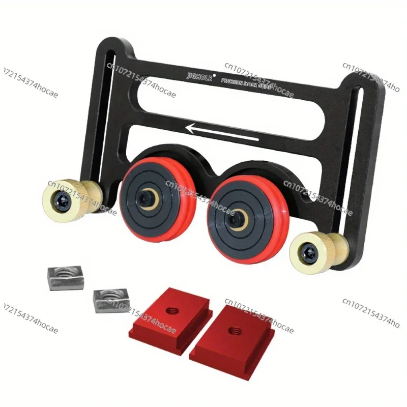 Woodworking table saw stock rail, double universal feather plate with sliding block, double wheel one-way bearing press