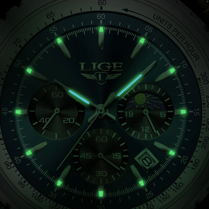 LIGE Top Brand Luxury Mens Watches Quartz Man Watch Waterproof Luminous Watch for Men Date Chronograph Sport Wristwatch+Gift Box