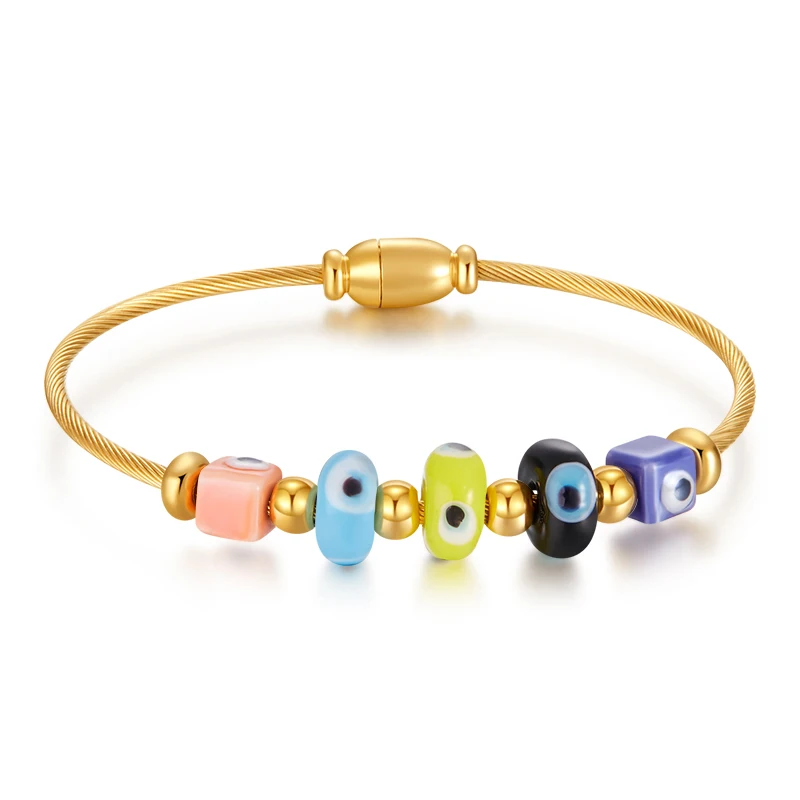 PRISCA | Evil Eye Gold Bracelet for Women and Girl Stainless Steel Beads Jewelry Lovely 2024