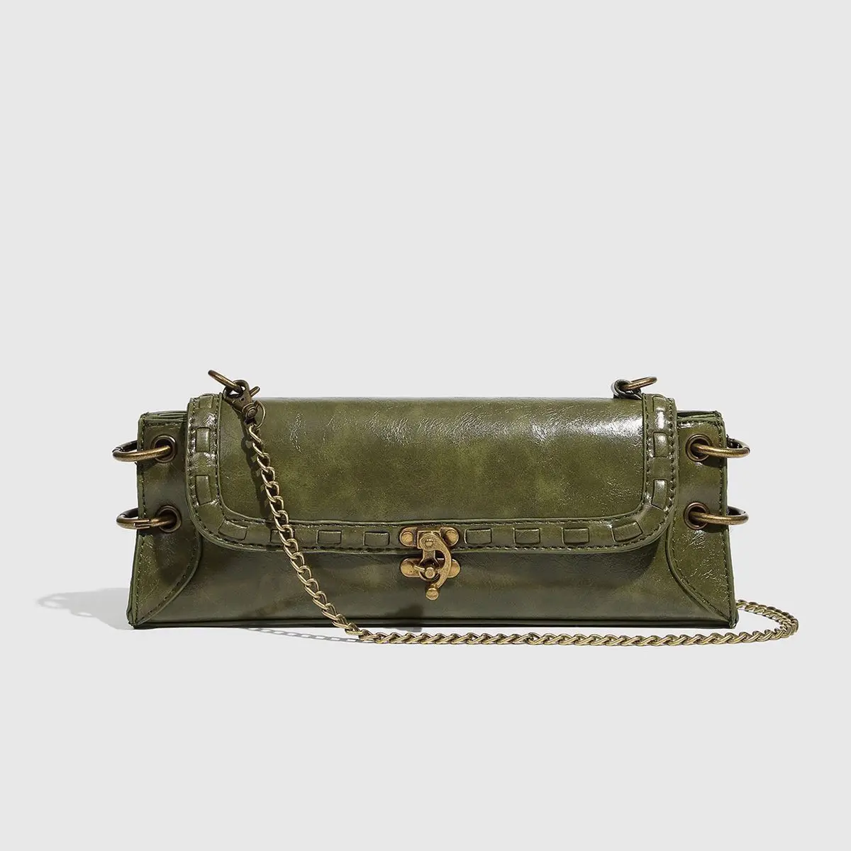 

Retro American Y2K Metal Ring PU Leather Rectangle Party Messenger Bag Shoulder Bags Mobile Wallet Storage Bag Woman Bags Purse