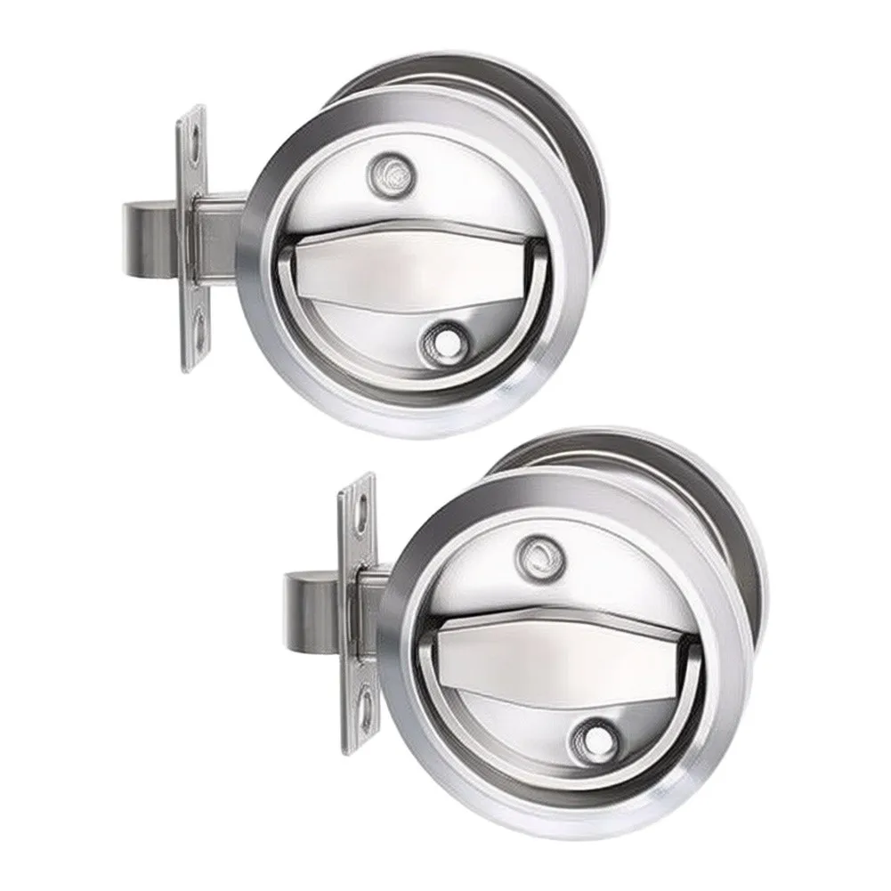 For Heavy-Duty Stainless Steel Pocket Door Lock with Recessed Circular Profile and Dual-Sided Finger Ring Latch