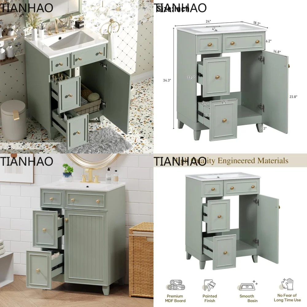24in Small Vanity Cabinet for Undermount Sink for Bathroom Furniture Soft Close Door Easy Assembly Customized Modern Compact