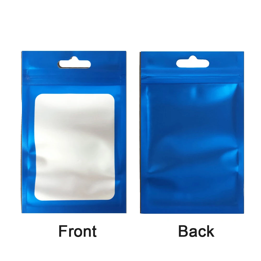 100Pcs Matte Blue Frosted Window Hanging Storage Pouch  Reclosable Coffee Tea Flat Zipper Lock Aluminum Foil Food Packaging Bags