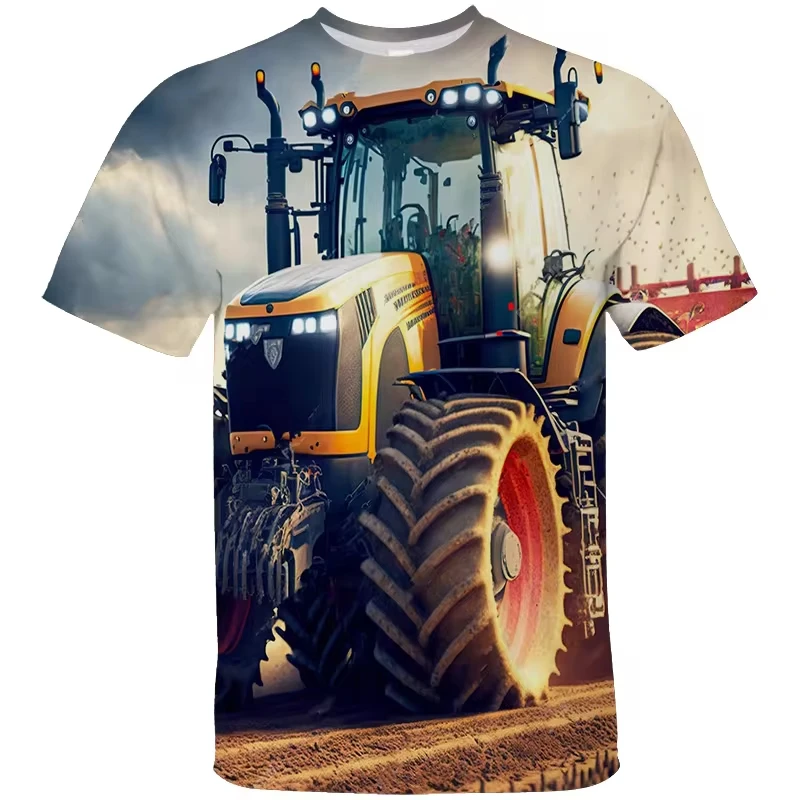 2024 The New Play With Farm Tractor Pop Pattern Tshirt Truck Tractors Print Tshirt Boys Girls Casual Tops Adult Family T-Shirts