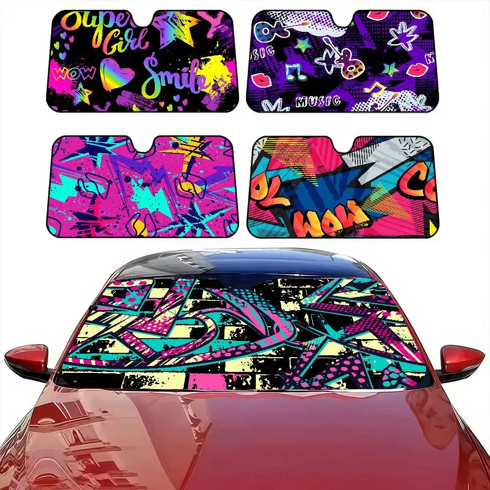 

Graffiti Street Art Car Windshield Sunshade - Universal For Sedan/SUV/Truck, Anti-UV Sun Blocker