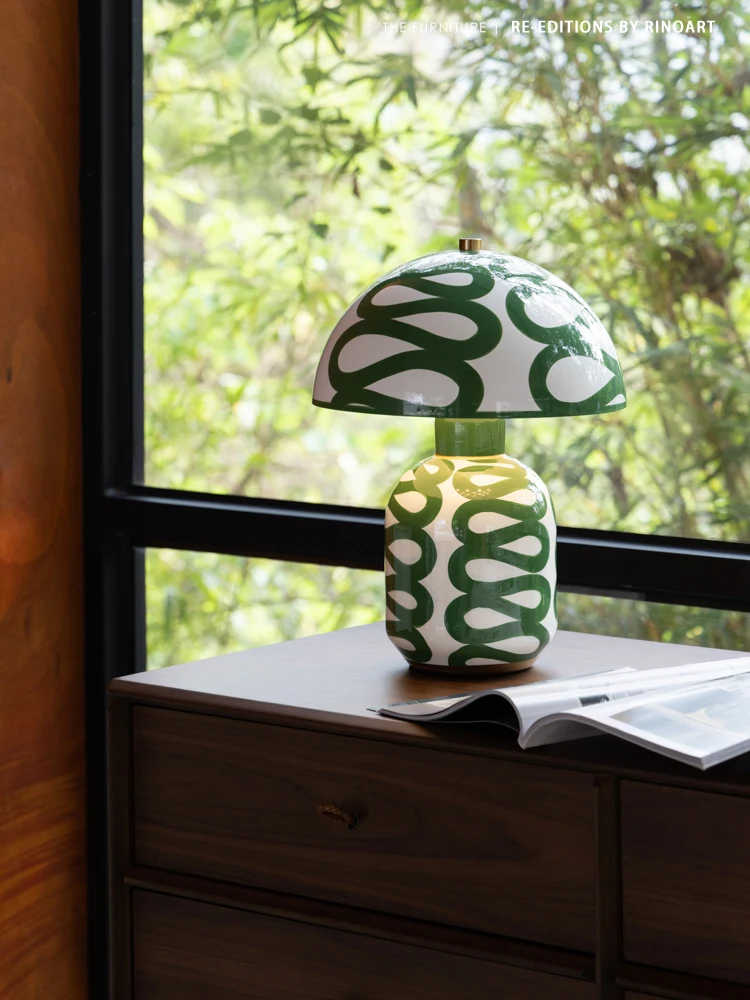 Pottery Artist's Mushroom Lamp Glazed Green Reading Ambient Lamp Desk Lamp Living Room