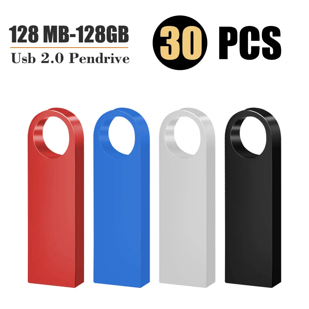 Unidad Flash USB de alta velocidad, Pendrive de 30 piezas, 4GB, 8GB, 2,0, 16GB, 32GB, 64GB, 128GB, de metal, con logotipo personalizado gratuito