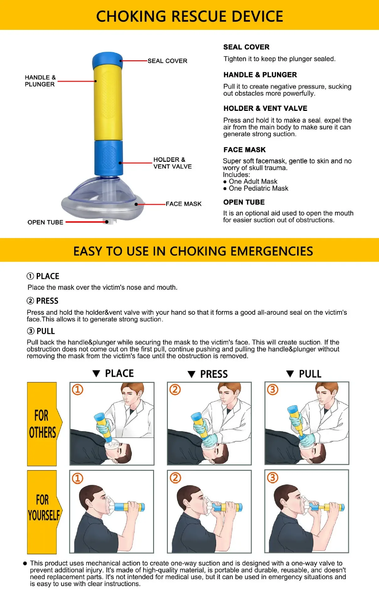 Dispositif de sauvetage d\'urgence pour enfants et adultes, trousse de premiers soins, économie de RCP, outil d\'étouffement à domicile, asphyxie