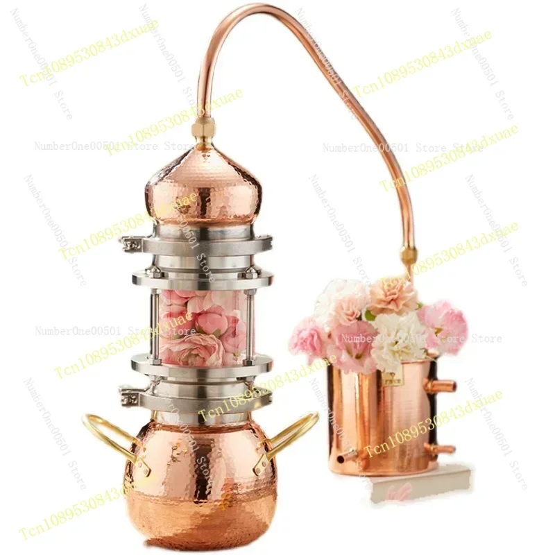 Retro Pure Copper Glass Hydrosol Distiller Household Small Purifier For Homemade Essential Oil Brandy Fruit Wine Brewing -001