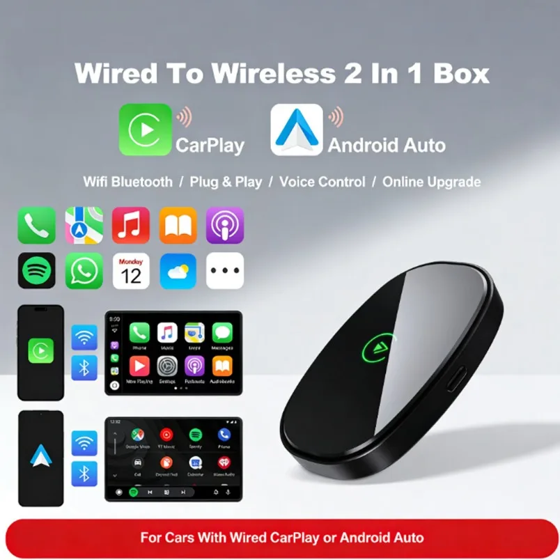 

Беспроводной адаптер CarPlay 2-в-1: преобразует проводной Android Auto в беспроводной CarPlay (Bluetooth/Wi-Fi) для 99% автомобилей с оригинальным проводным CarPlay