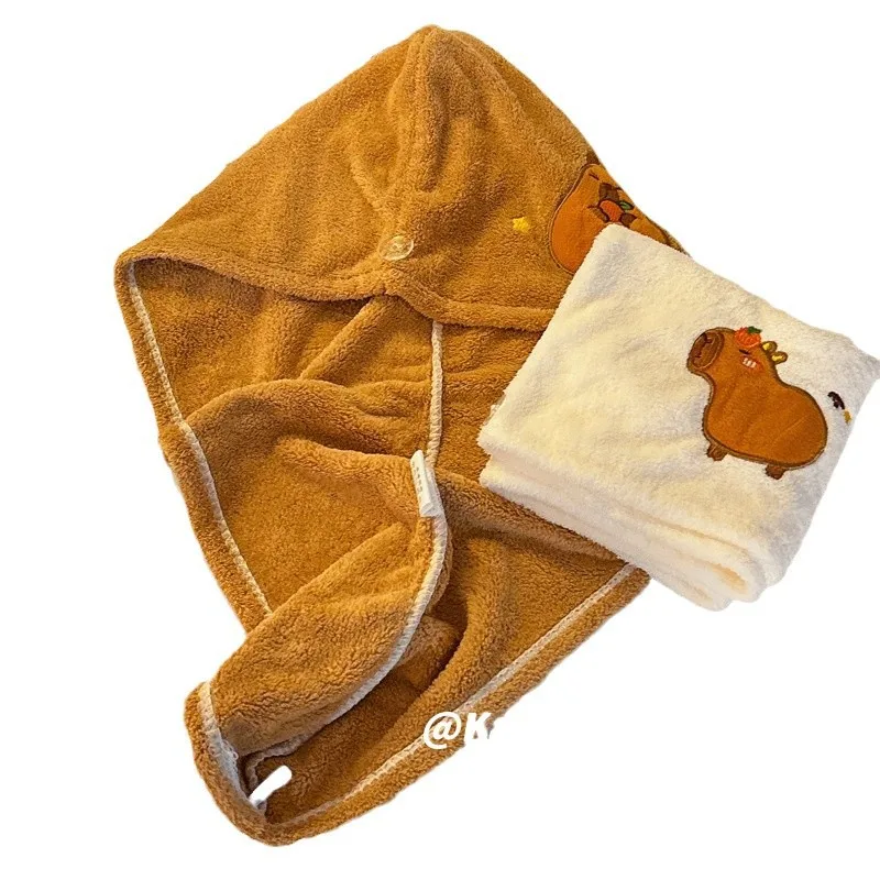 قبعة Miniso Kapibala للشعر الجاف للنساء، قبعة استحمام سميكة فائقة الامتصاص وسريعة الجفاف، شامبو للطلاب على الطراز الجديد