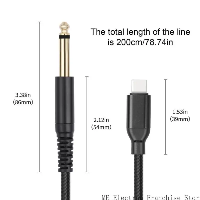 T5EA 6.35mm كابل 1/4inch TRS الكهربائية الحبل الغيتار من النوع C إلى 6.35 ملم سلك