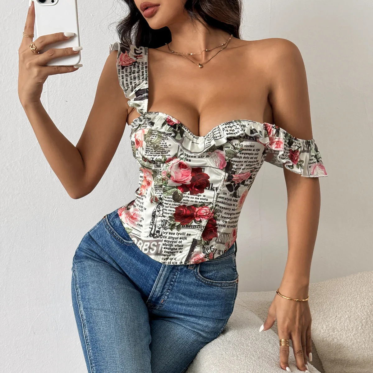 

Sleeveless Lace-up Corset Bustier Tops Printed Streetwear Lingerie Crop Tank Top Vest Sexy Women's Clothing Sales Slim Camisole