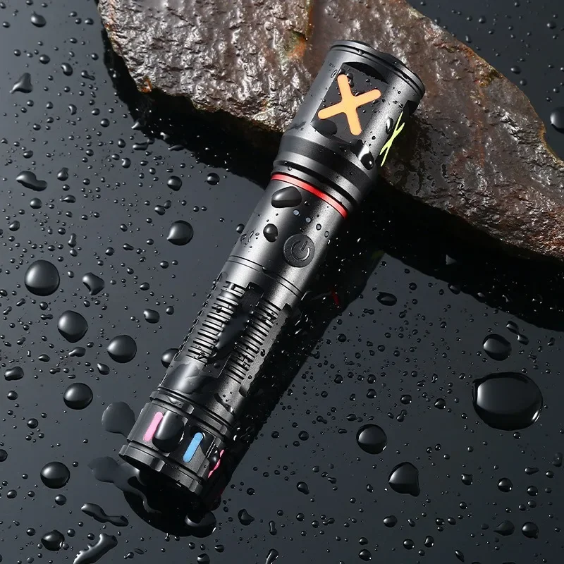 Powerful White Laser LED Flashlight USB Charging Zoom Long Range Tactical Lantern with Luminous Strips for Outdoor Camping