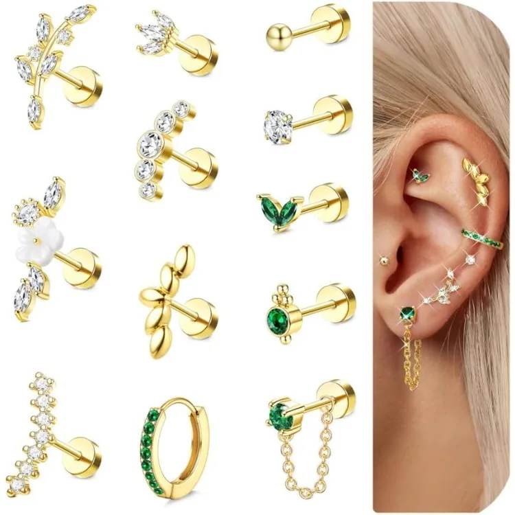 

16G Cartilage Stud Earrings for Women Flat Back Surgical Steel Earrings Stacks Hoop Earring Helix Tragus Daith Piercing Jewelry