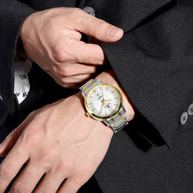 NAVIFORCE NF9254 Men's Quartz Watch Simple Fashion Business Calendar Display Stainless Steel Strap 3ATM Waterproof Watches