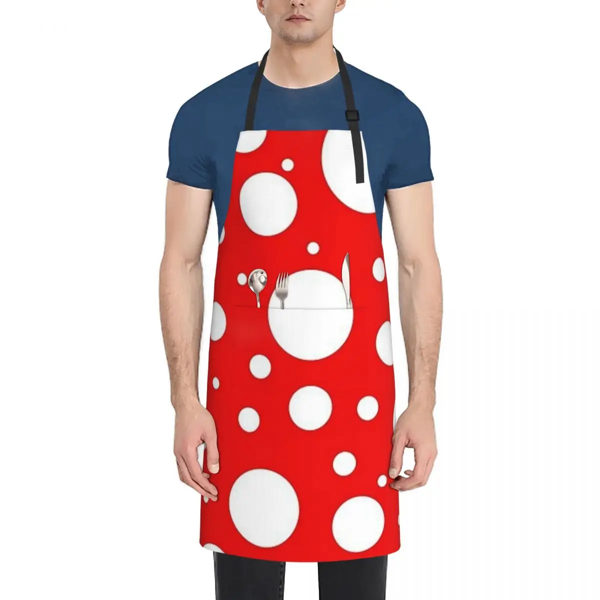 

Red And White Polka Dot Pattern Adult Waterproof Apron with Pockets - Easy-Care, Stain-Resistant Apron for Cooking, Baking