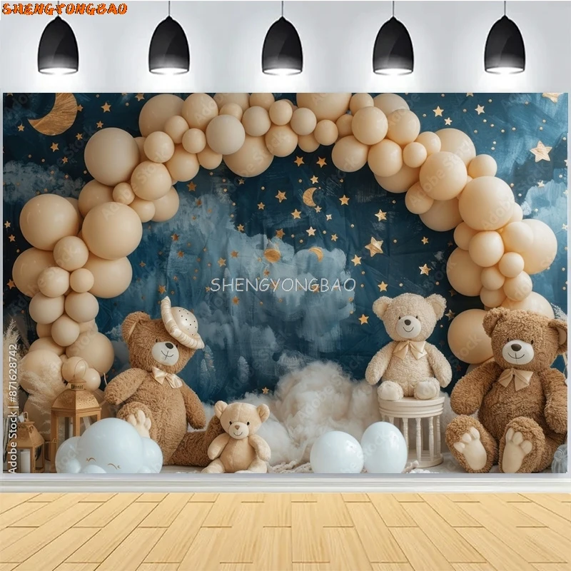 Gewölbte Luftballons Digitale Fotografie Kulissen Prop Kinder Baby Geburtstag Regenbogen Wolken Foto Studio Hintergrund AO-06