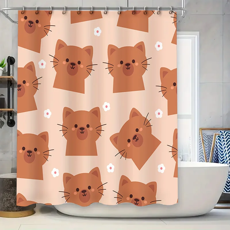 

Набор ковриков для ванной с милым котенком, нескользящие плюшевые коврики для ванной комнаты, декор детской комнаты, персиковый цвет, с цветочным принтом (набор из 3 шт.)