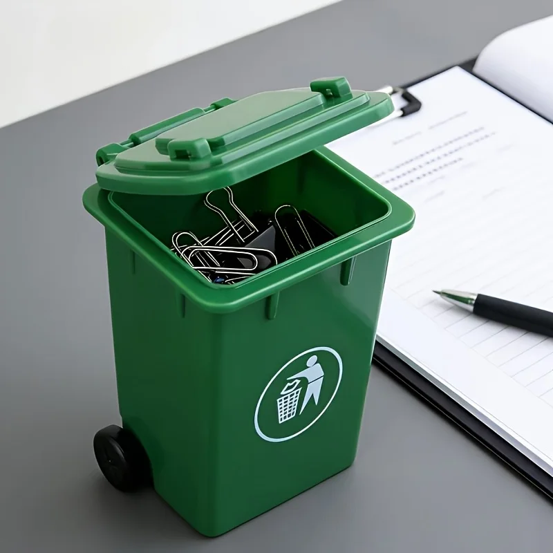 2Pcs Green Desktop Storage Bin Portable Desk Trash Container Multifunctional Organizer Holder for Office Stationery