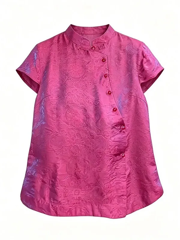 Elegant Summer New Chinese Style Printed Stand Collar Short Sleeve Loose Fit Slimming Shirt Women's Commute Fashion Korean Ve...