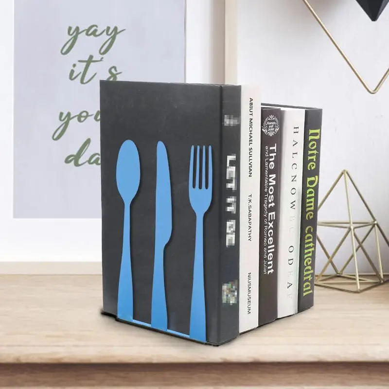 Bookends Supports Heavy Duty Iron Decorative Storage Knife And Fork Shaped Creative Kitchen Cookbook Book Shelf And Holder