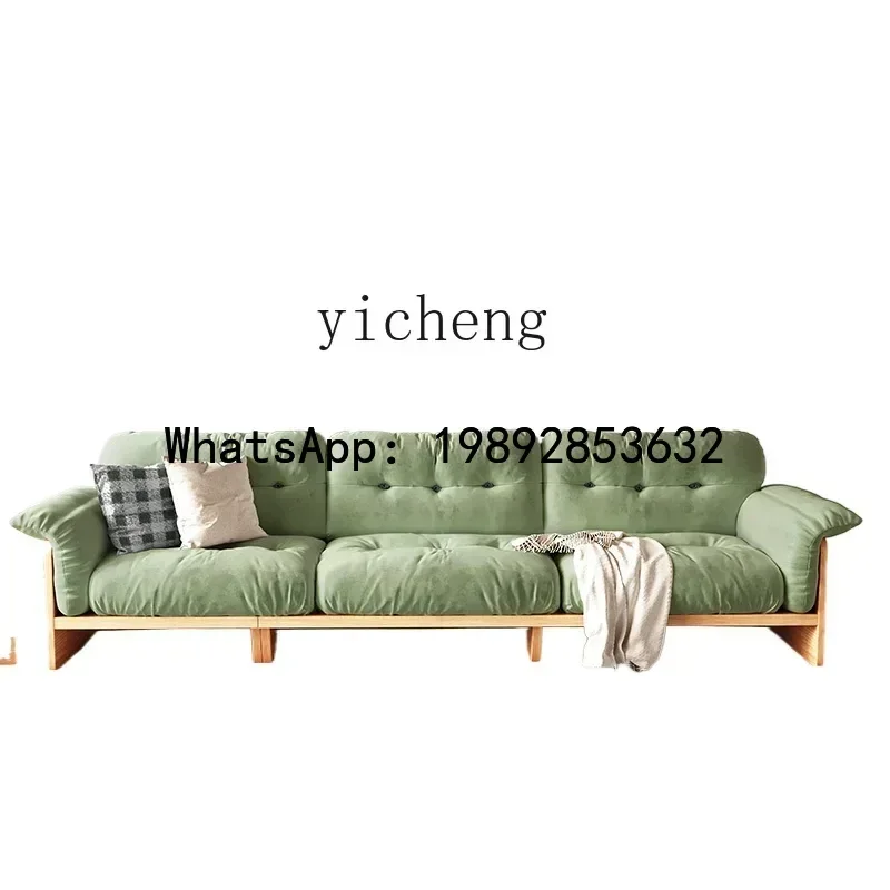 log dark green fabric sofa small apartment solid wood removable and washable sofa