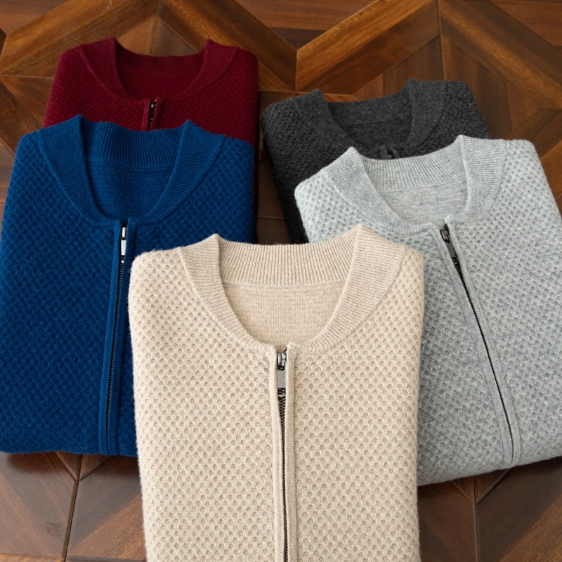 Autumn And Winter New Men's Thick 100% Pure Wool Knitted Cardigan Sweater Business Casual Shirt Collar Coat