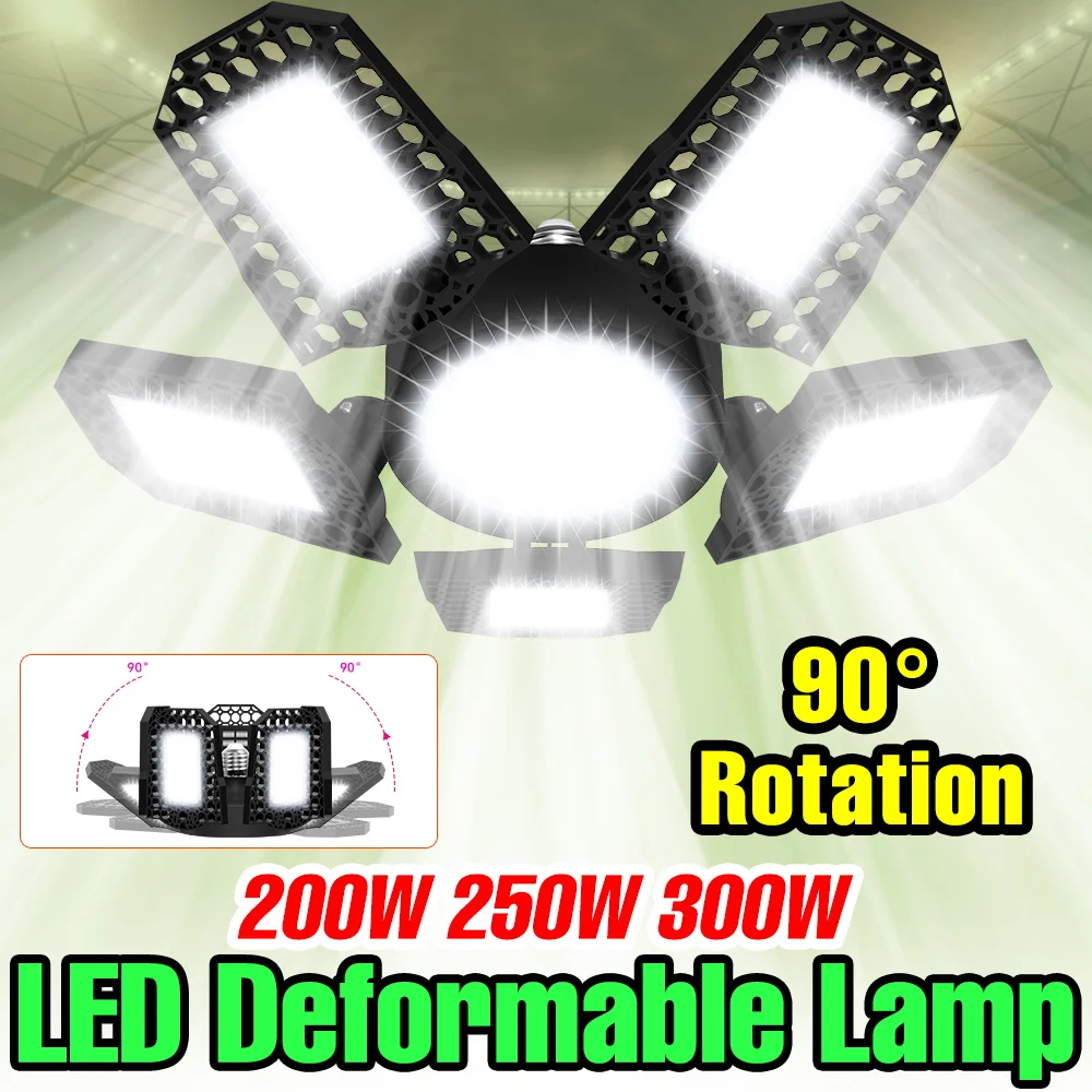 

300 Вт светодиодный гаражный светильник E27/E26, деформируемая лампа, 220 В, прожектор высокой яркости, 110 В, без мерцания, складская мастерская, подвал, освещение