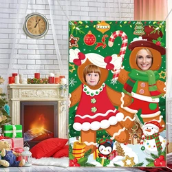 1.5 * 1M Fun Gingerbread Man Face Exposure Background Cloth Christmas Party Background Photo Decoration