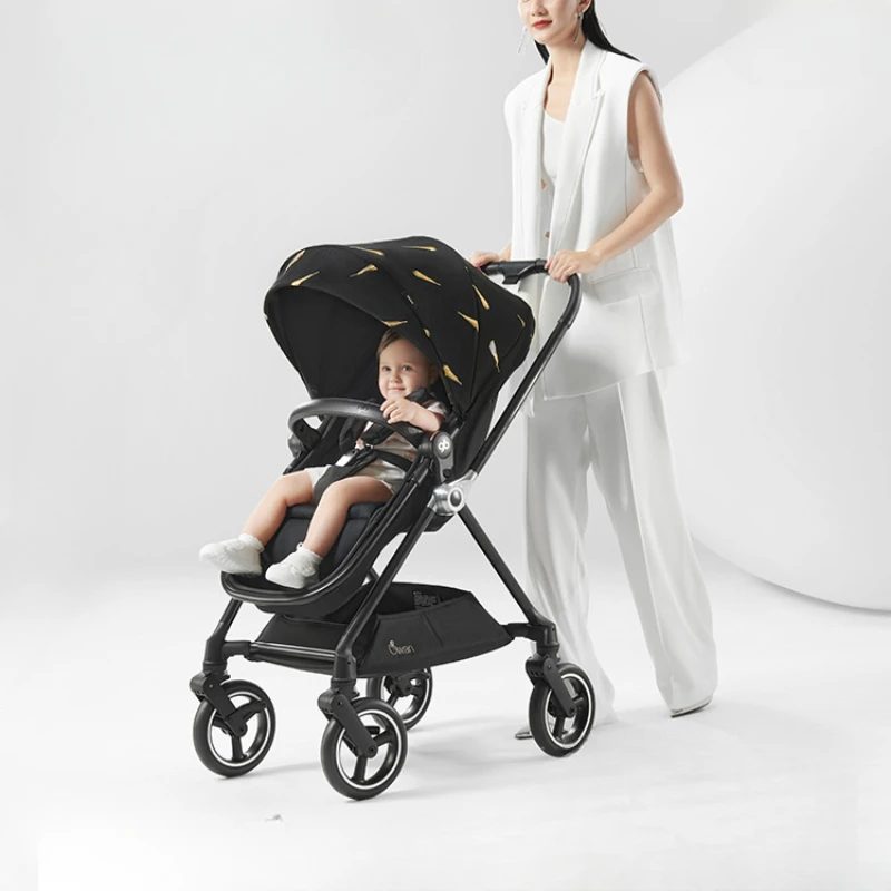 

High landscape carbon fiber stroller safety two-way walking baby 360 light and light luxury swan golden feather