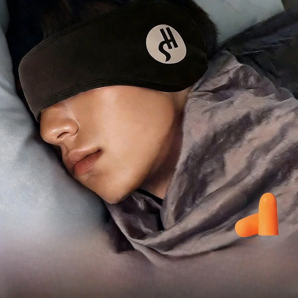 調節可能なヘッドバンド付き睡眠アイマスク、ノイズリダクション耳栓、ワンピースデザインで静かな睡眠、家庭用、保護耳カバー
