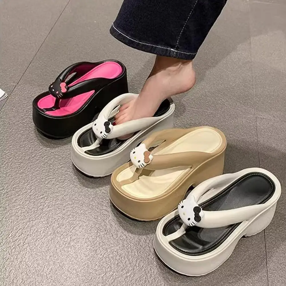 

Sanrio аниме женские тапочки Hello Kitty Kawaii летняя обувь милые нескользящие домашние сандалии с героями мультфильмов для девочек студенческая обувь на толстой подошве