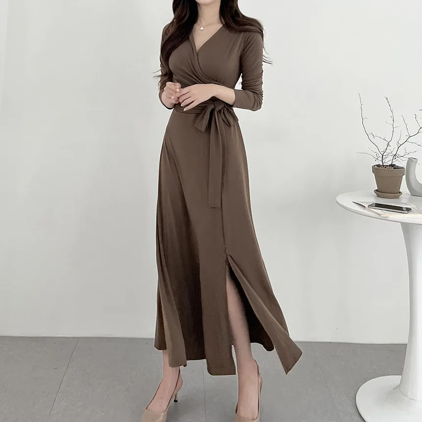

Design Sensation Long Dr with Belt Korean Sle for Young Women Spring Autumn Winter Casual Wear School Street Sle