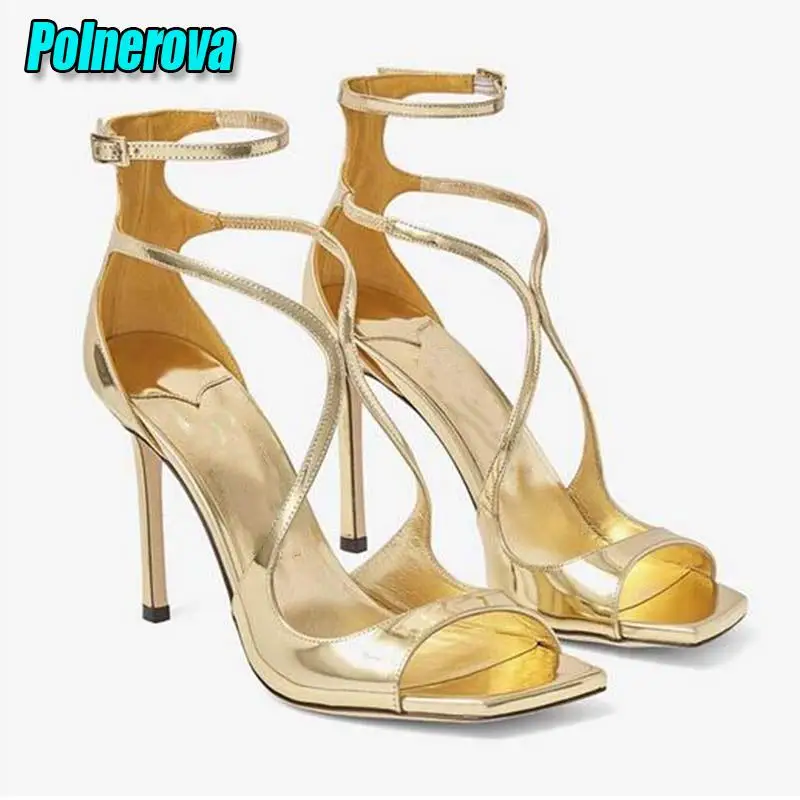 Summer Square Toe Super High Heels for Women Elegant Solid Color Cross Strap Ankle Buckle Gladiator Sandals Party Wedding Shoes