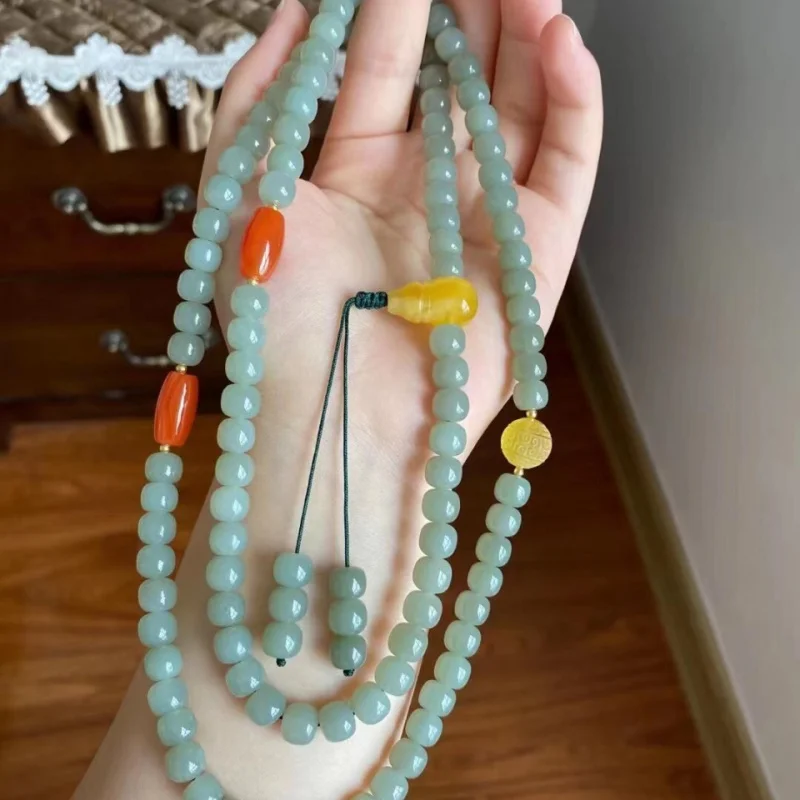 

Qing Shui Buddha Bead Hetian Jade Bracelet Ethnic Style Fashion Versatile