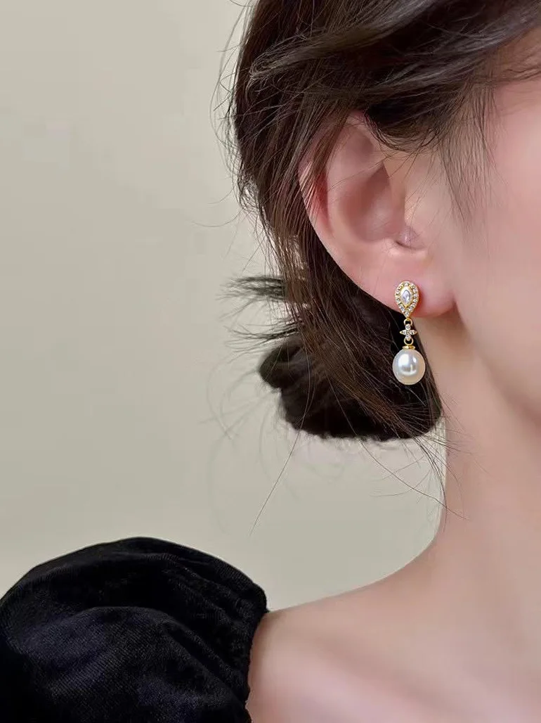 Gold-Plated Nest Pearl Earrings Natural Freshwater Pearl Women's 925 Sterling Silver Needle Backings Jewelry Accessory