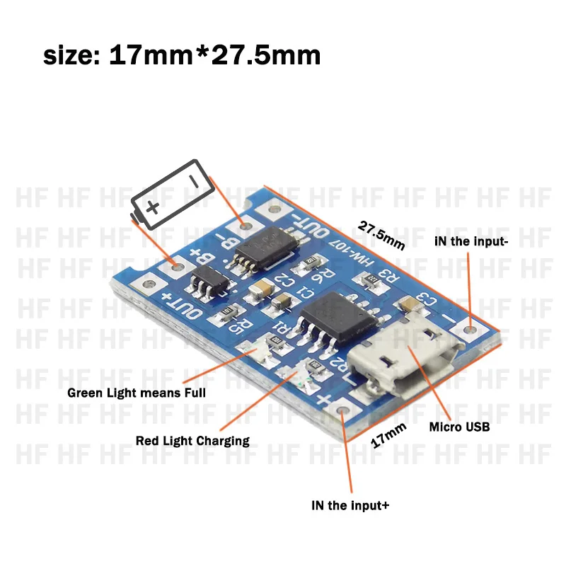 DC DC 5V 1A Micro USB 18650 Lithium Battery power Charger Module With Protection Module Dual Functions TP4056 D1