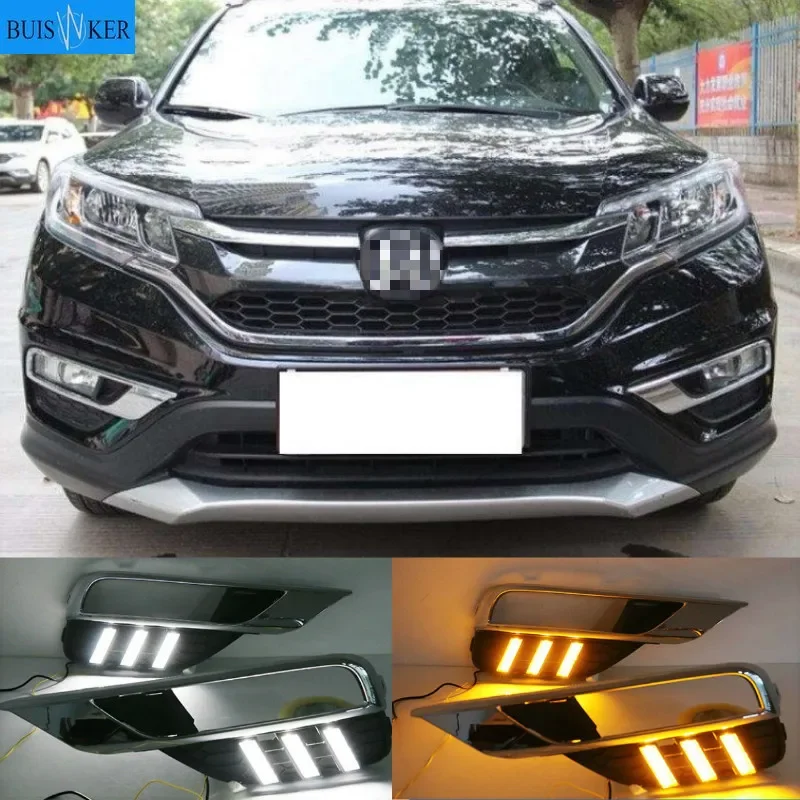 

2pcs LED Car DRL daytime running light For Honda CRV CR-V 2015 2016 Bumper Front Fog lamp Turn Signal yellow