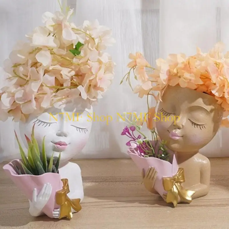 

N7MF Silicone Flowerpot Mold Concrete Molds Human Shaped DIY Vase Mold for Crafting