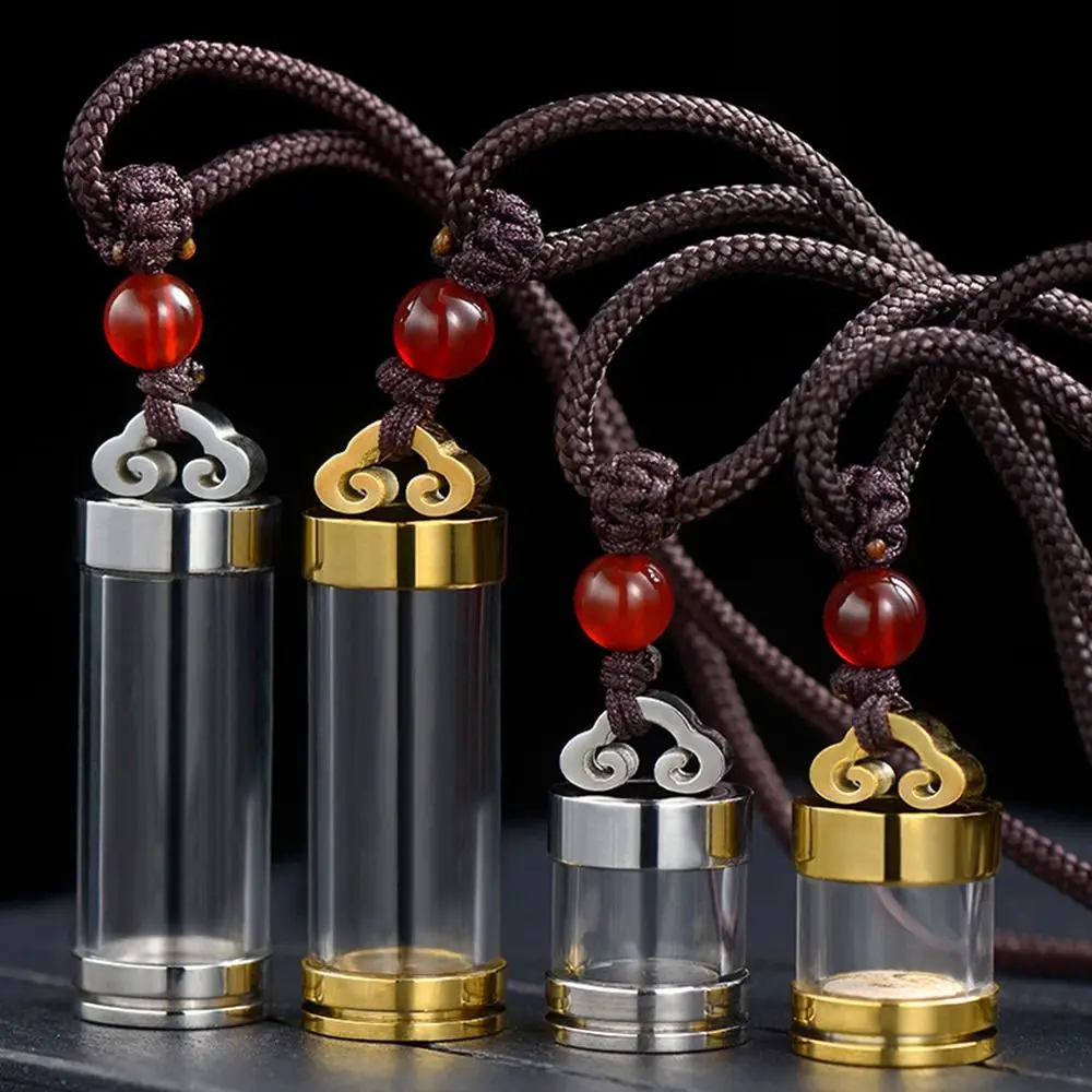 Collar de botella de vidrio de acero de titanio, colgante de botella de deseos transparente que se puede abrir, urna para cenizas de aromaterapia, joyería conmemorativa