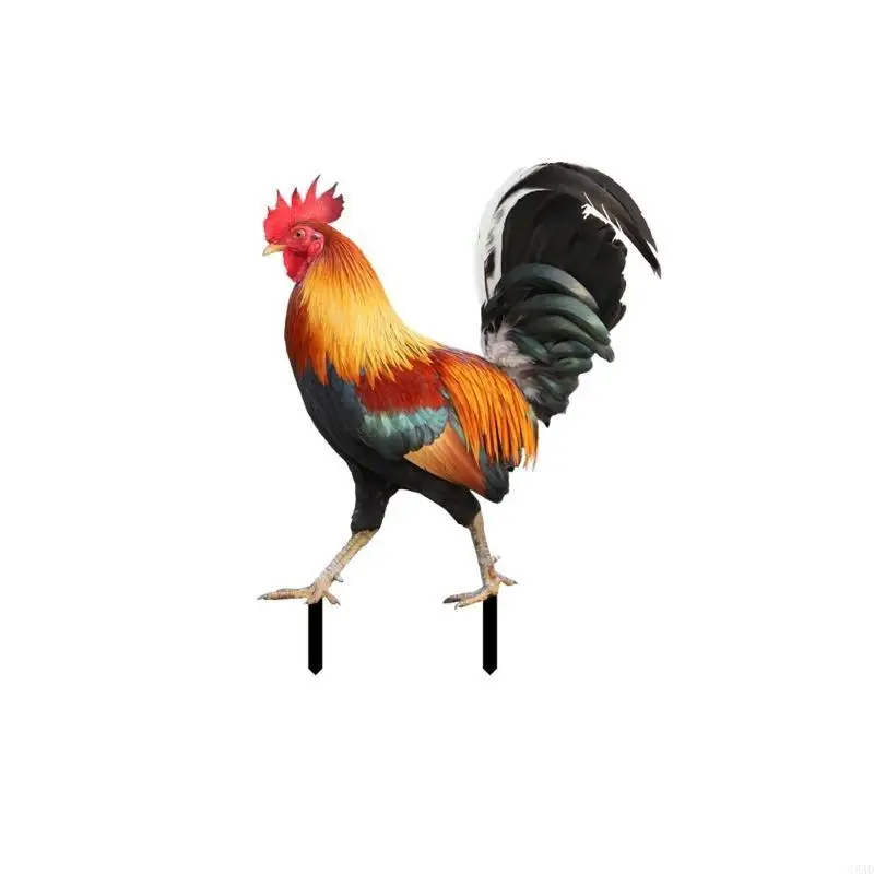 2 Pcs Acrylic Animal Stakes Rooster Ornaments Outdoor Art Decoration C5AD